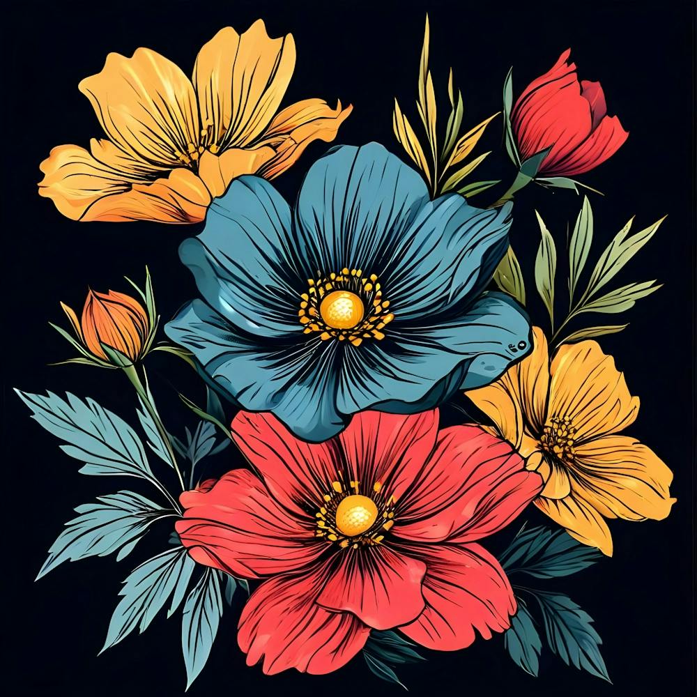 Flowers On Black Background