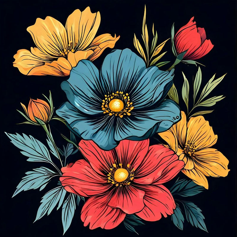 Flowers On Black Background