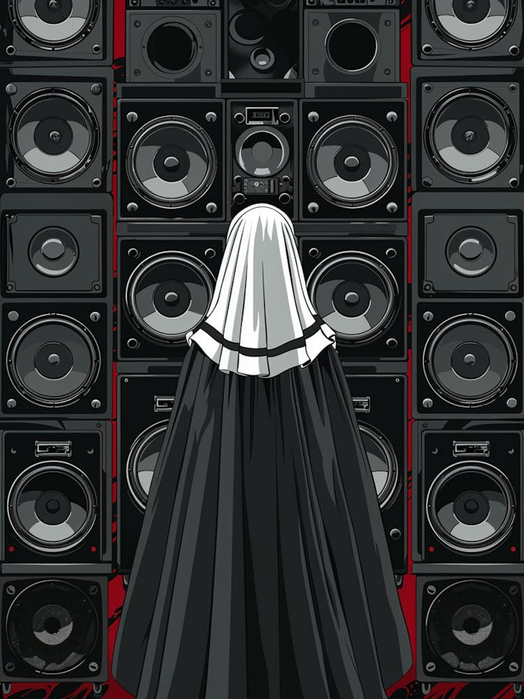 Nun In Front Of Speakers