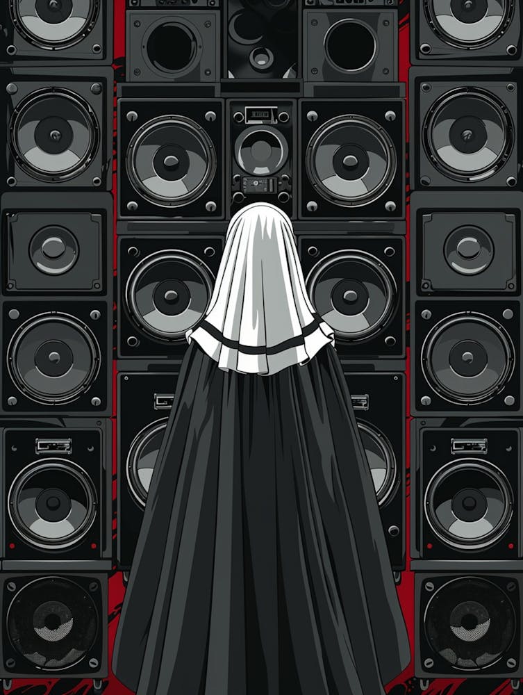 Nun In Front Of Speakers