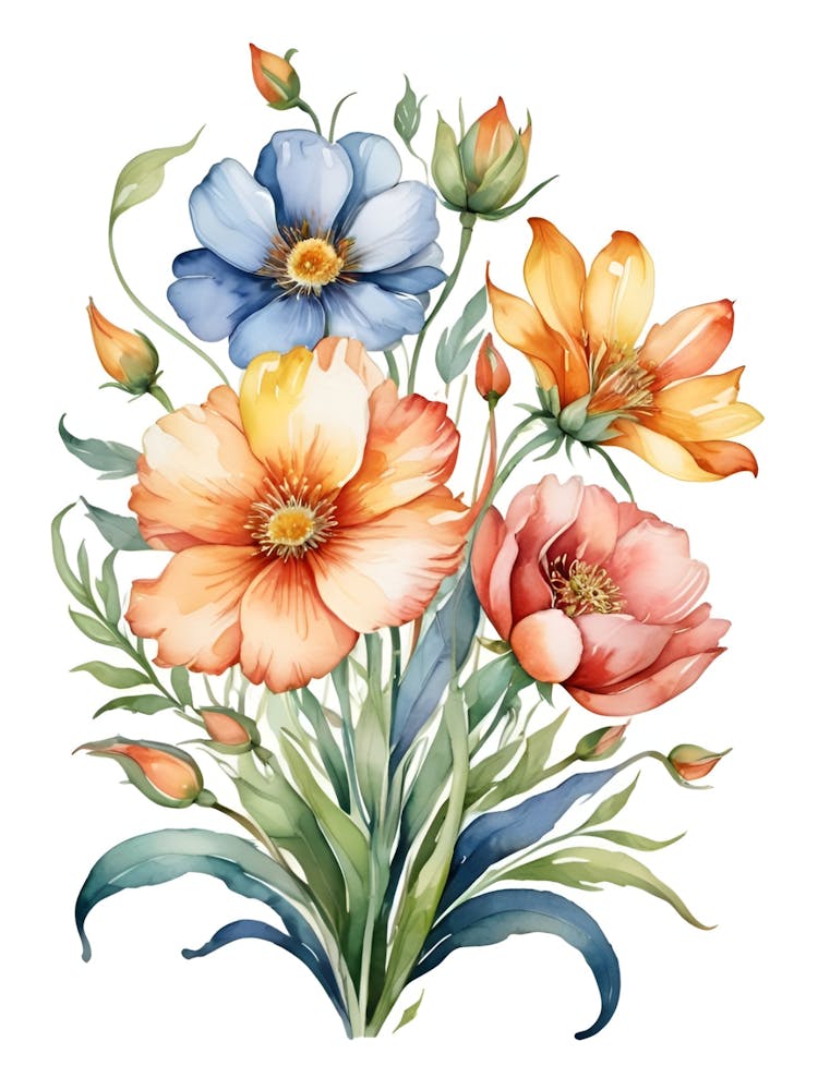 Watercolor Flowers Bouquet
