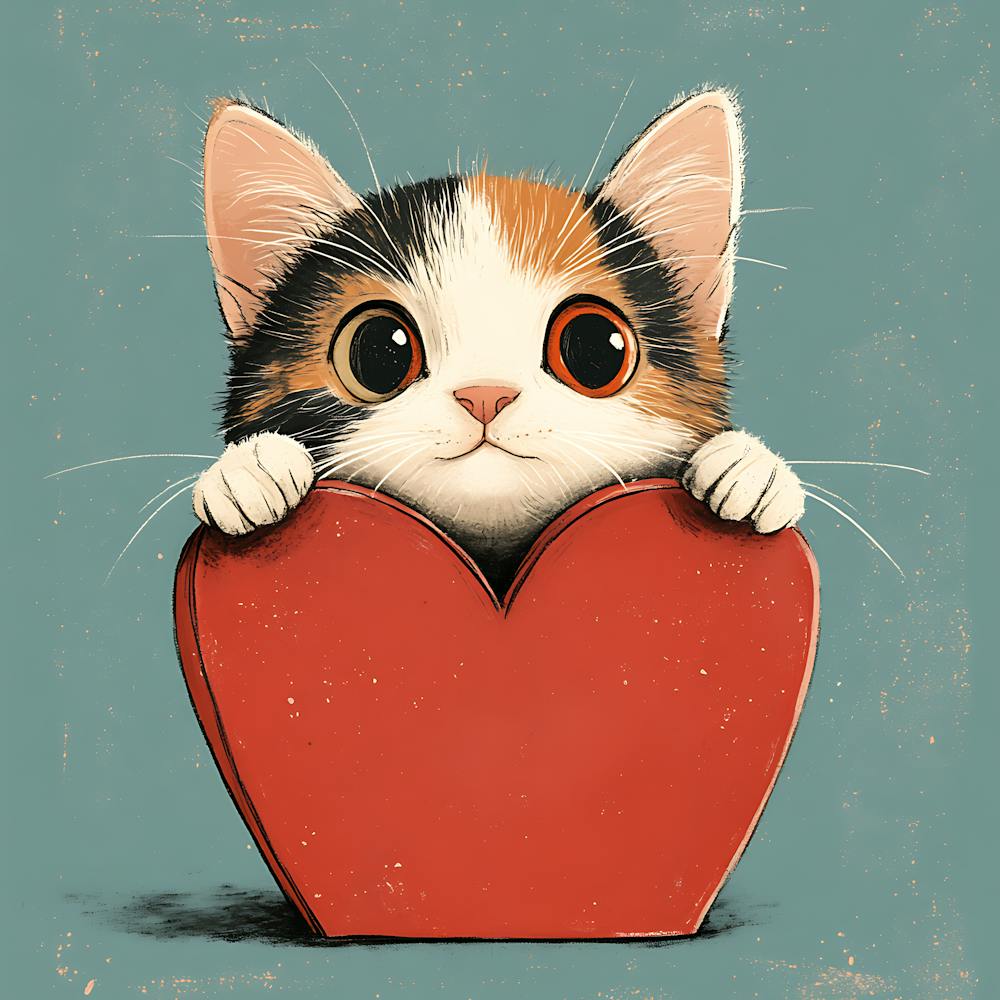 Cute Cat Peeking from Heart Gift Box 4