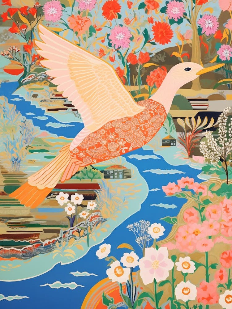 Maximalist Bird Painting Grebe 2