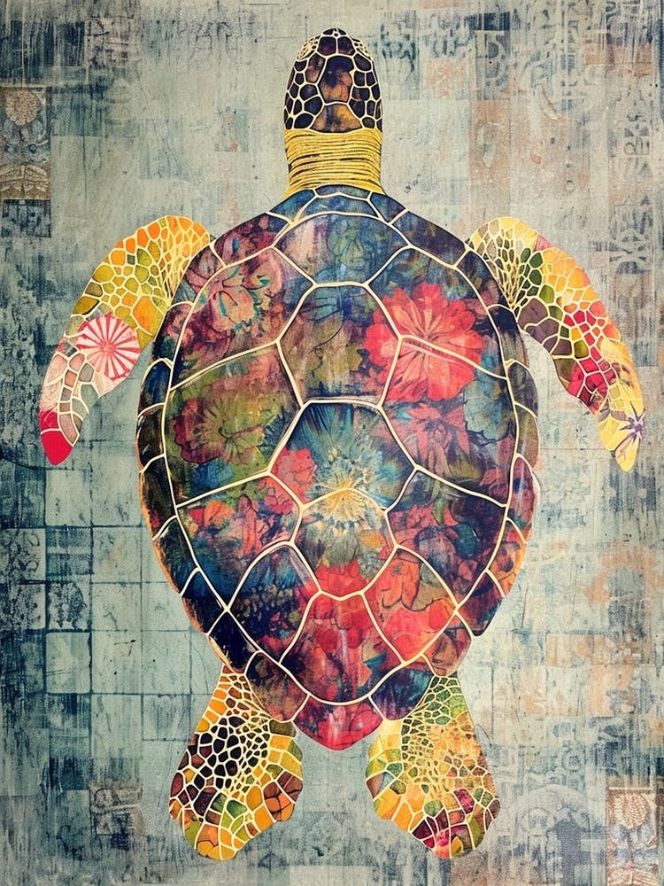 Colourful Sea Turtle Textured Collage