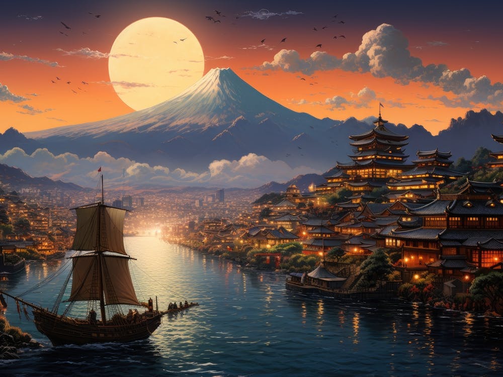 Japanese City At Night