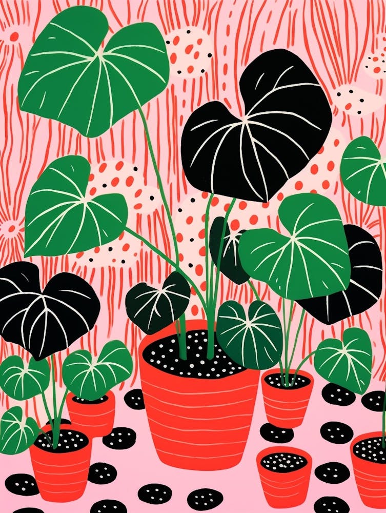 Rosa und rote Pflanzenillustration Monstera Thai Constellation 1