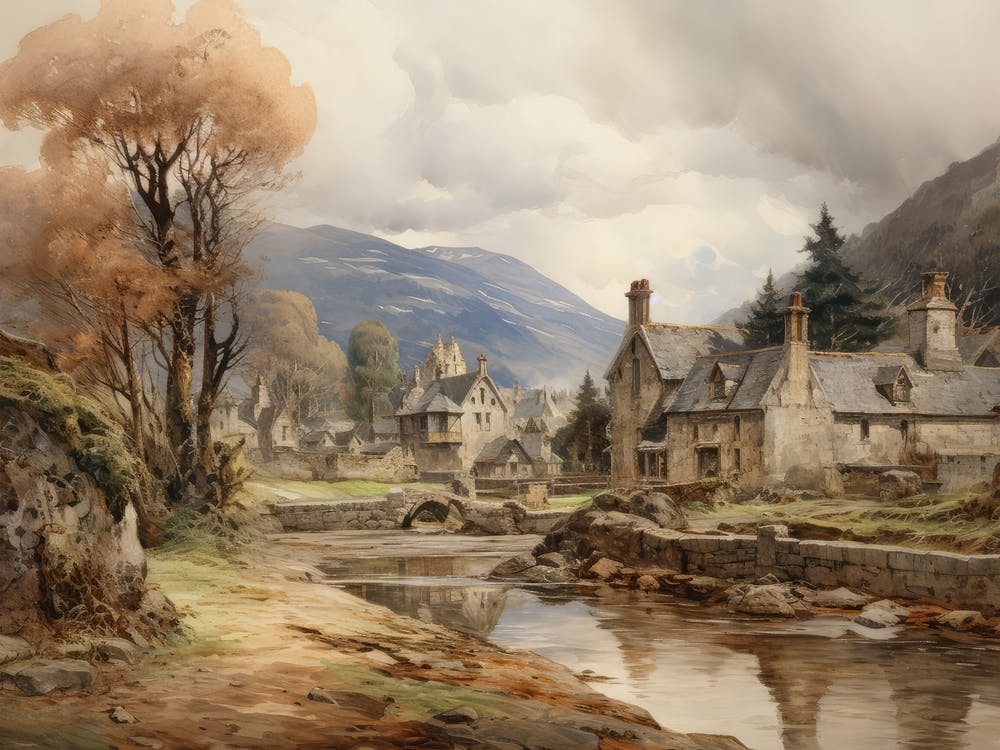 Vintage Autumn Landscape Painting