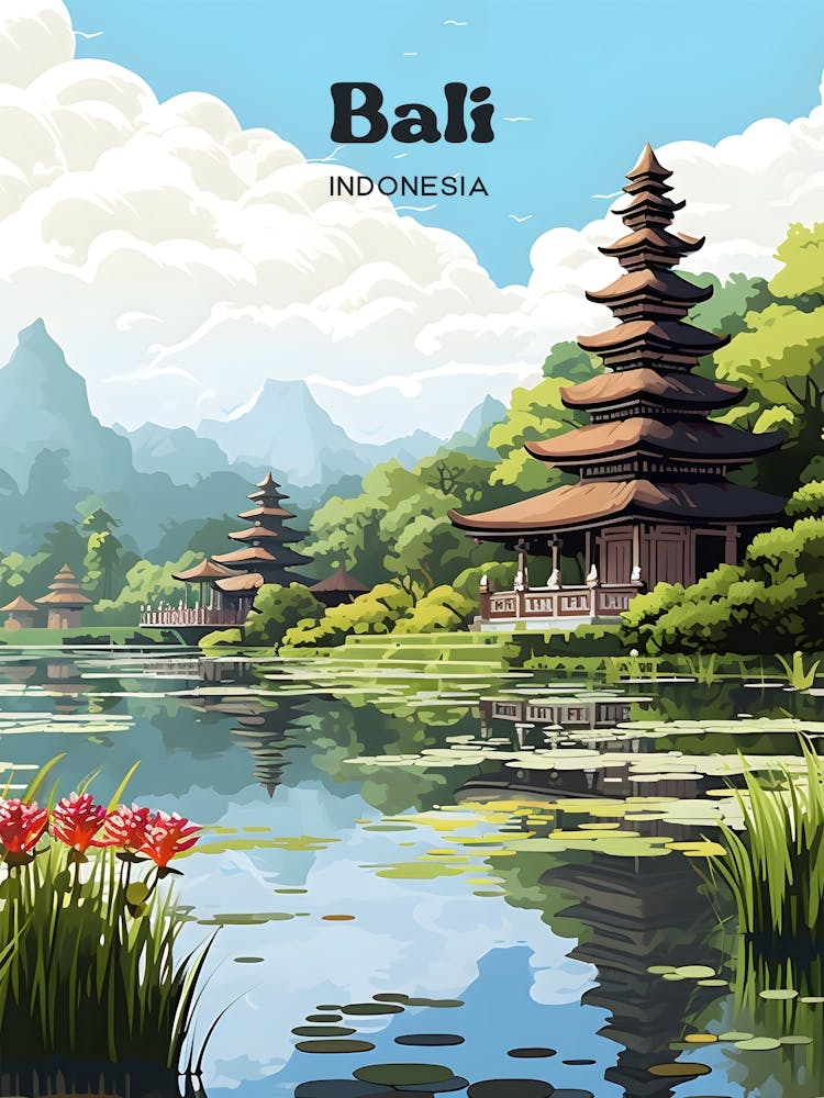 Bali Indonesia Tropical Modern Travel Illustration