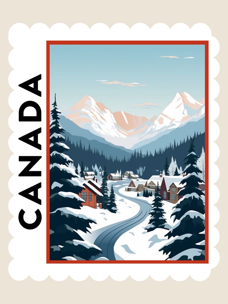Retro Winter Stamp Poster Banff Canada 3
