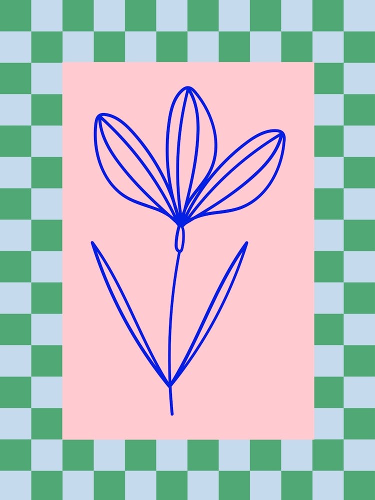 Modern Checkered Flower Poster Blue & Pink 14