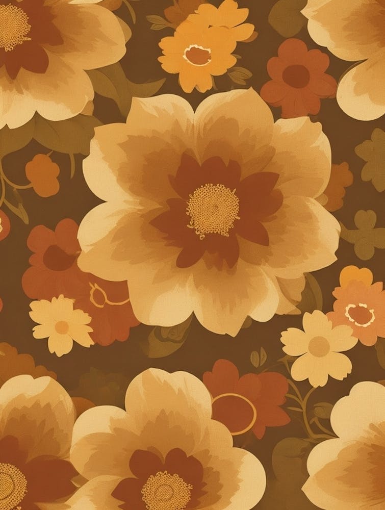 Nostalgic Retro Floral with Stylish Stylized Patterns in Warm Earthy Colors Series - 3