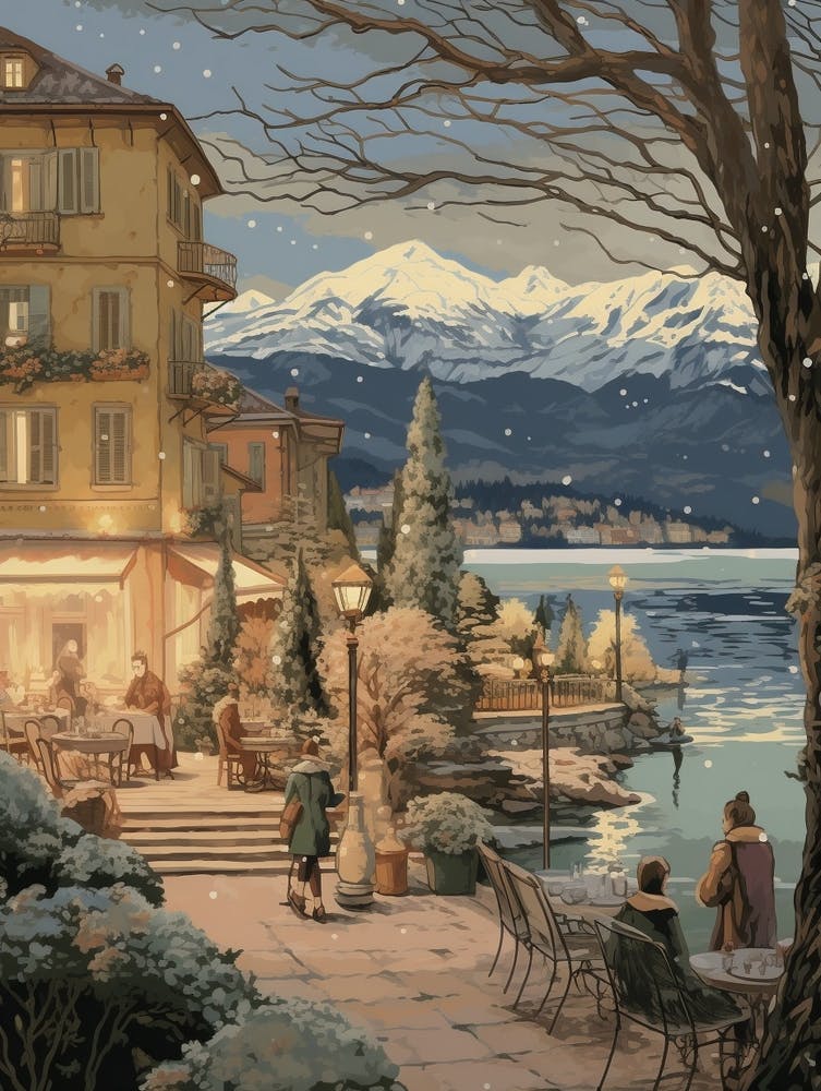 Vintage Winterillustration Comer See Italien 2