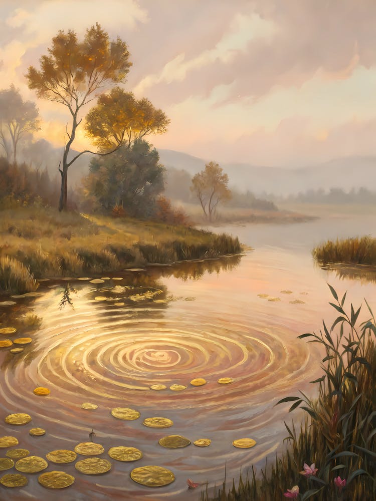 Van Gogh Impressionist Landscape Sunset River & Lily Pads