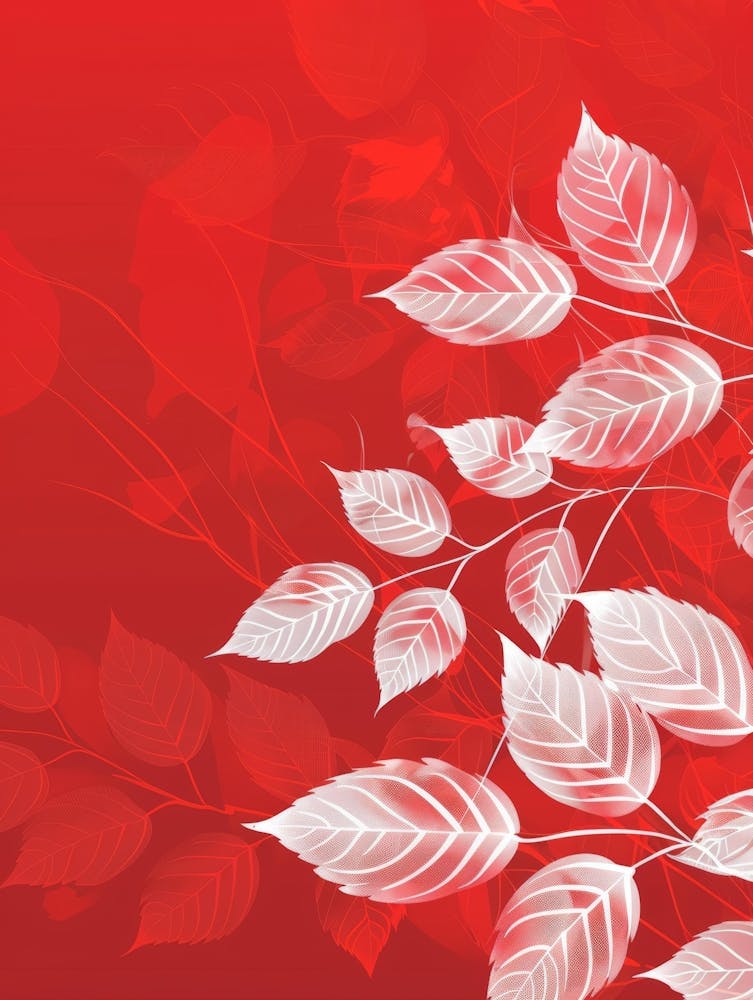 White Leaves On Red Background 6