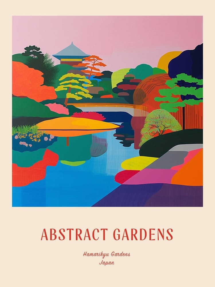 Colourful Gardens Hamarikyu Gardens Japan 4 Red Poster