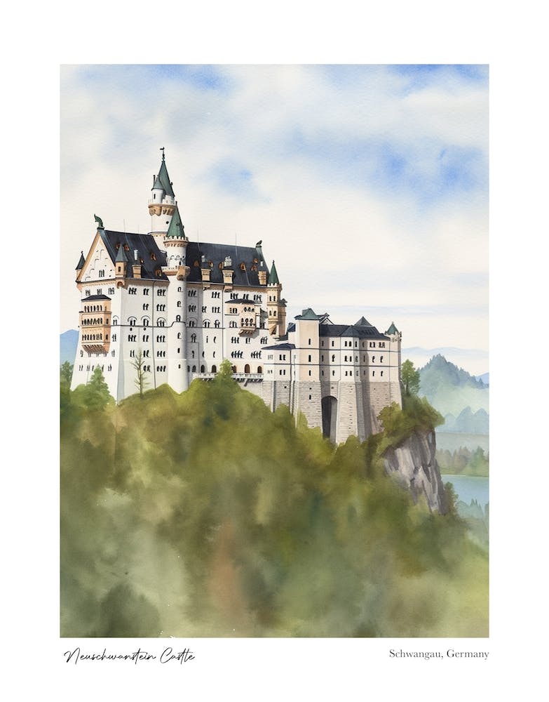 Neuschwanstein Castle 2 Aquarell Reiseposter