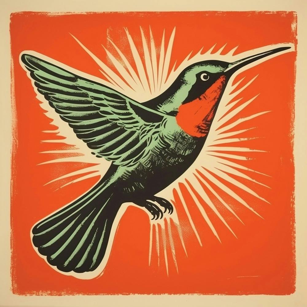 Retro Bird Lithograph Hummingbird 3