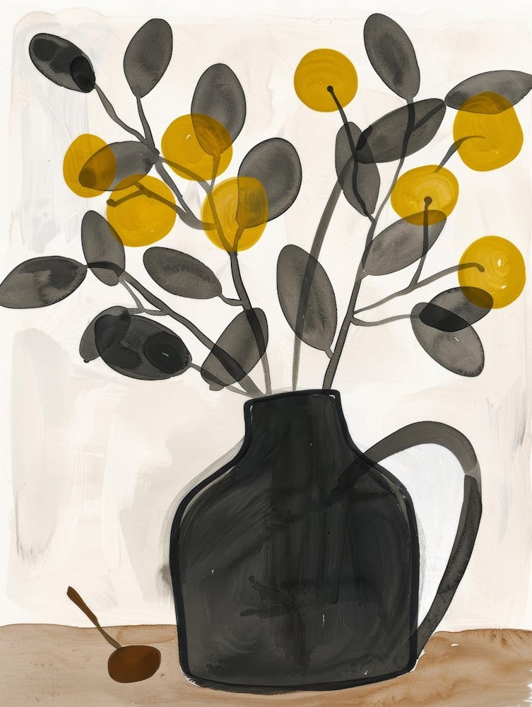 Black Vase With Yellow Flowers