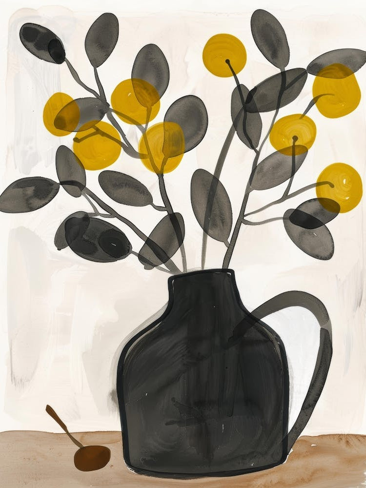 Black Vase With Yellow Flowers