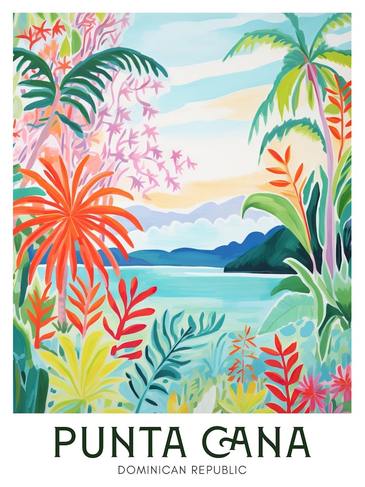 Punta Cana, Dominican Republic Maximalist Travel Poster Vibrant Colour