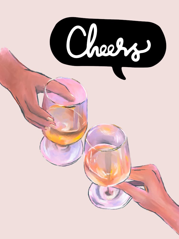 Cheers Wine Glass Dusty Pink Pastel Modern