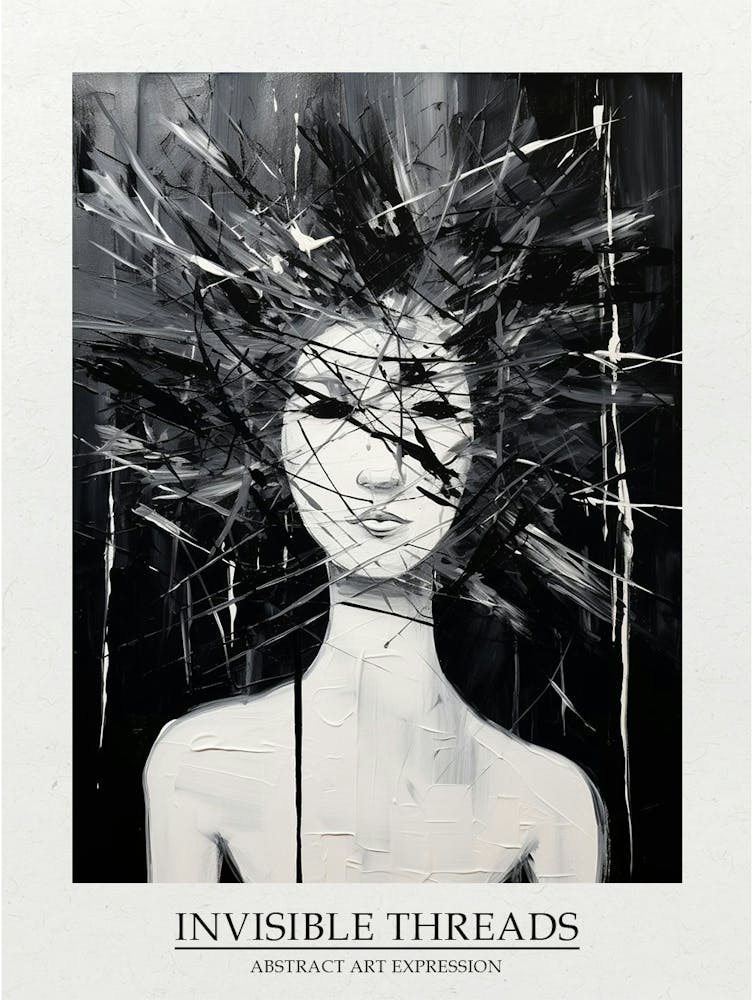 Invisible Threads Abstract Black And White 6 Poster