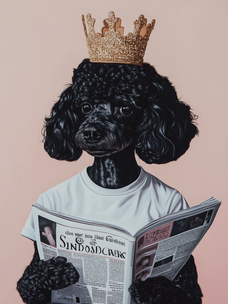 A Black Poodle Dog Wearing A Crown