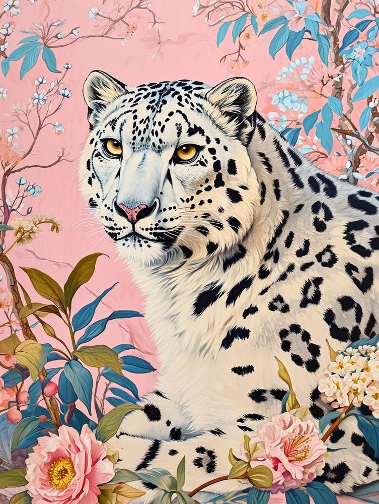 Floral Animal Painting Snow Leopard 4