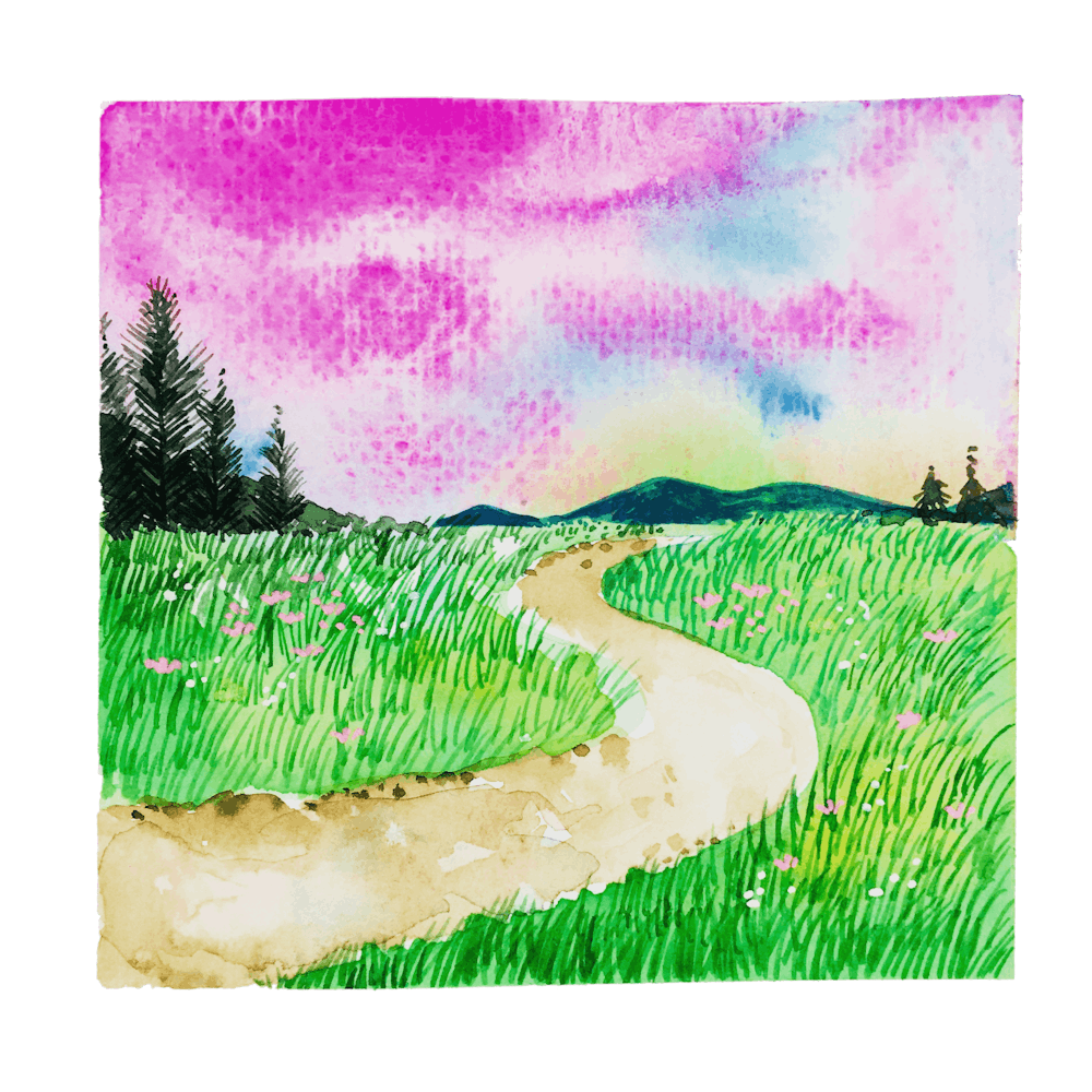 Watercolor Painting Of Green Grass