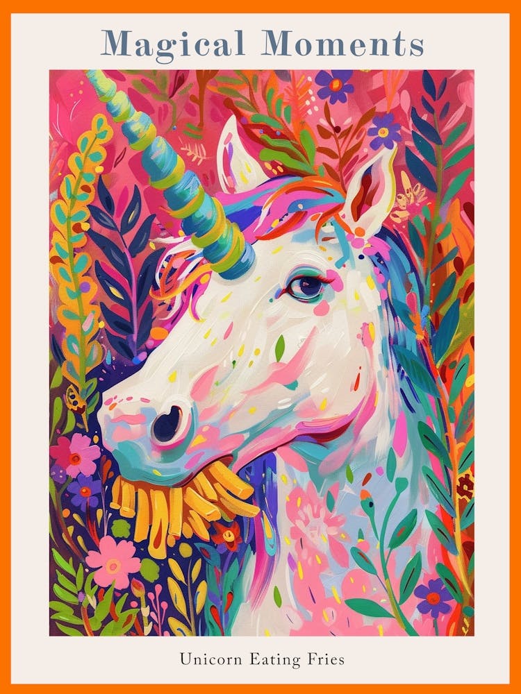 Unicorn Eating Fries Colourful Fauvism Inspired Poster