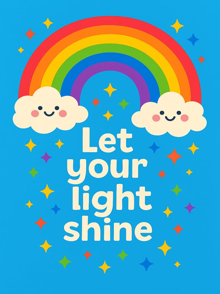 Let Your Light Shine – Colorful Rainbow Nursery Print Positive