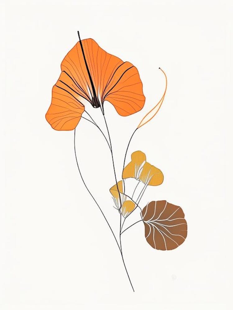 Nasturtium Floral Minimal Line Drawing 1 Flower