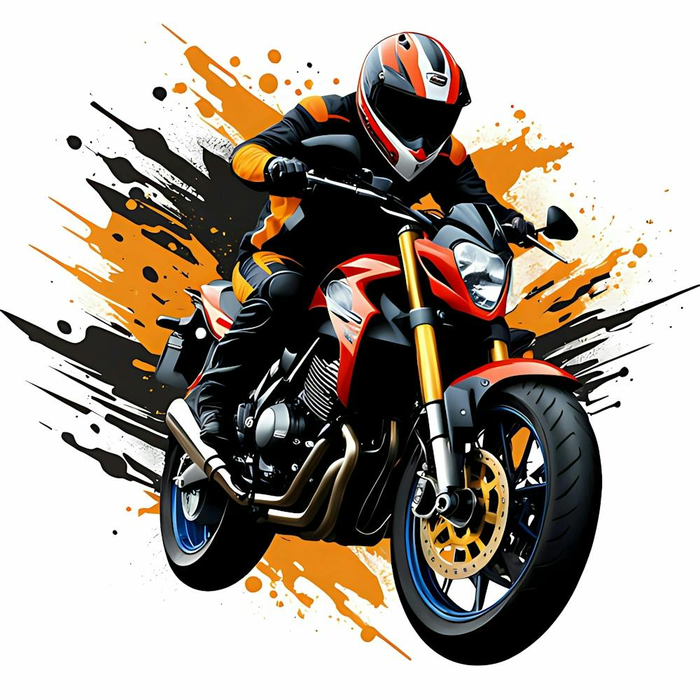 Motorradfahrer mit Farbspritzern