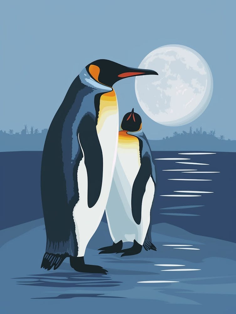 Emperor Penguin Half Moon Island Minimalist Illustration 2