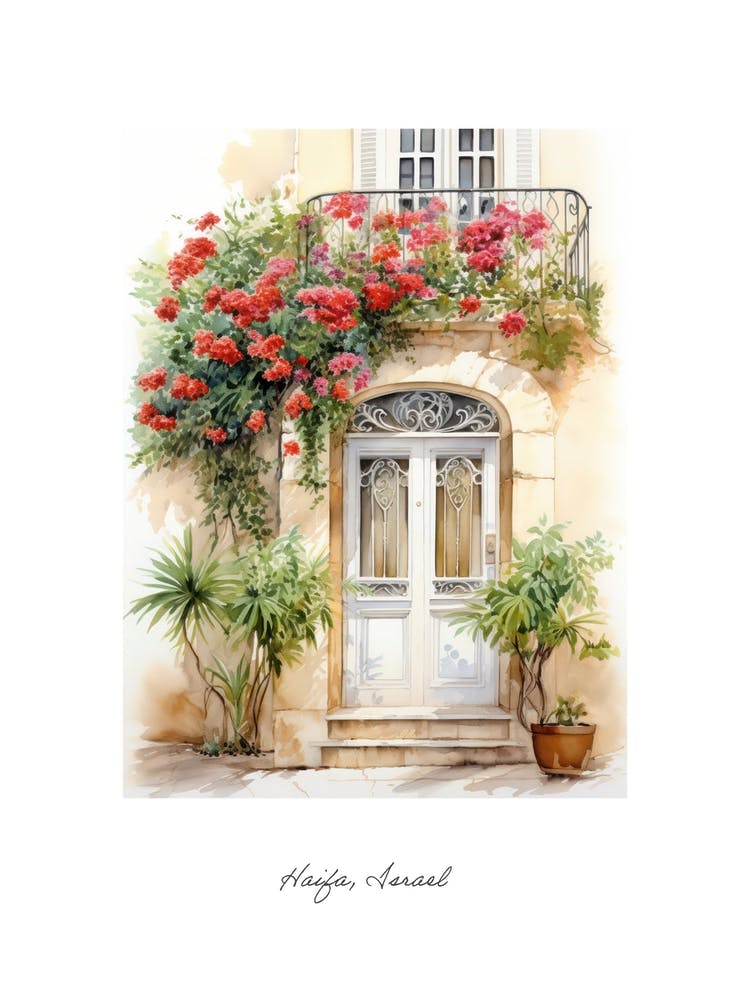 Haifa, Israel   Mediterranean Doors Watercolour Painting 1 Poster