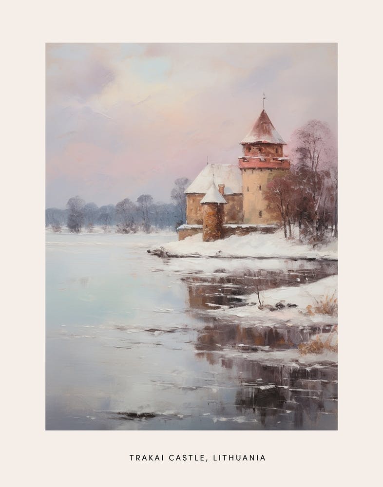 Dreamy Winter Painting Poster Trakai Castle Lithuania 2