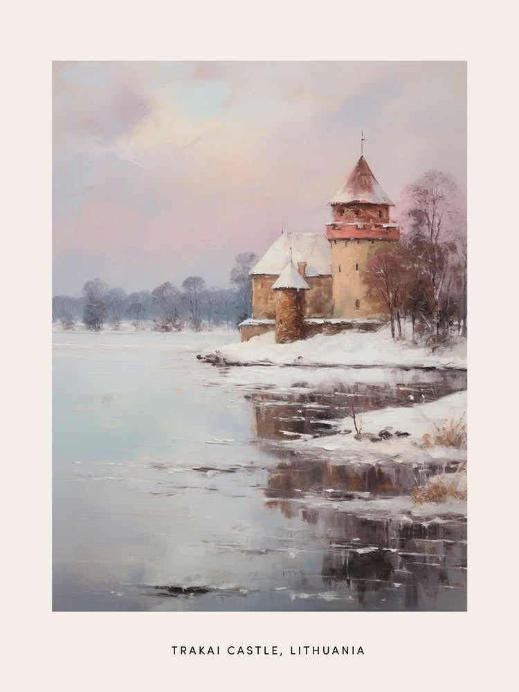 Dreamy Winter Painting Poster Trakai Castle Lithuania 2