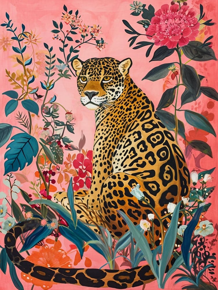 Floral Animal Painting Jaguar 1