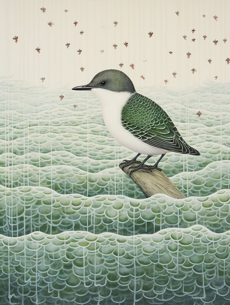 Peinture d'oiseau inspirée d'Ohara Koson - Cincle plongeur 2