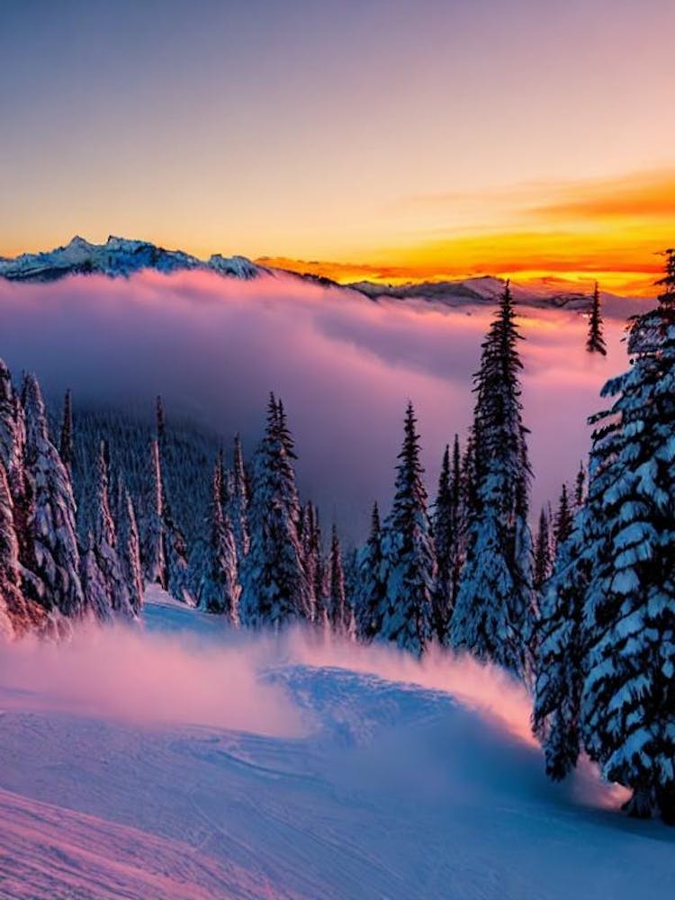 Sun Peaks, Canada Sunrise Skiing Poster