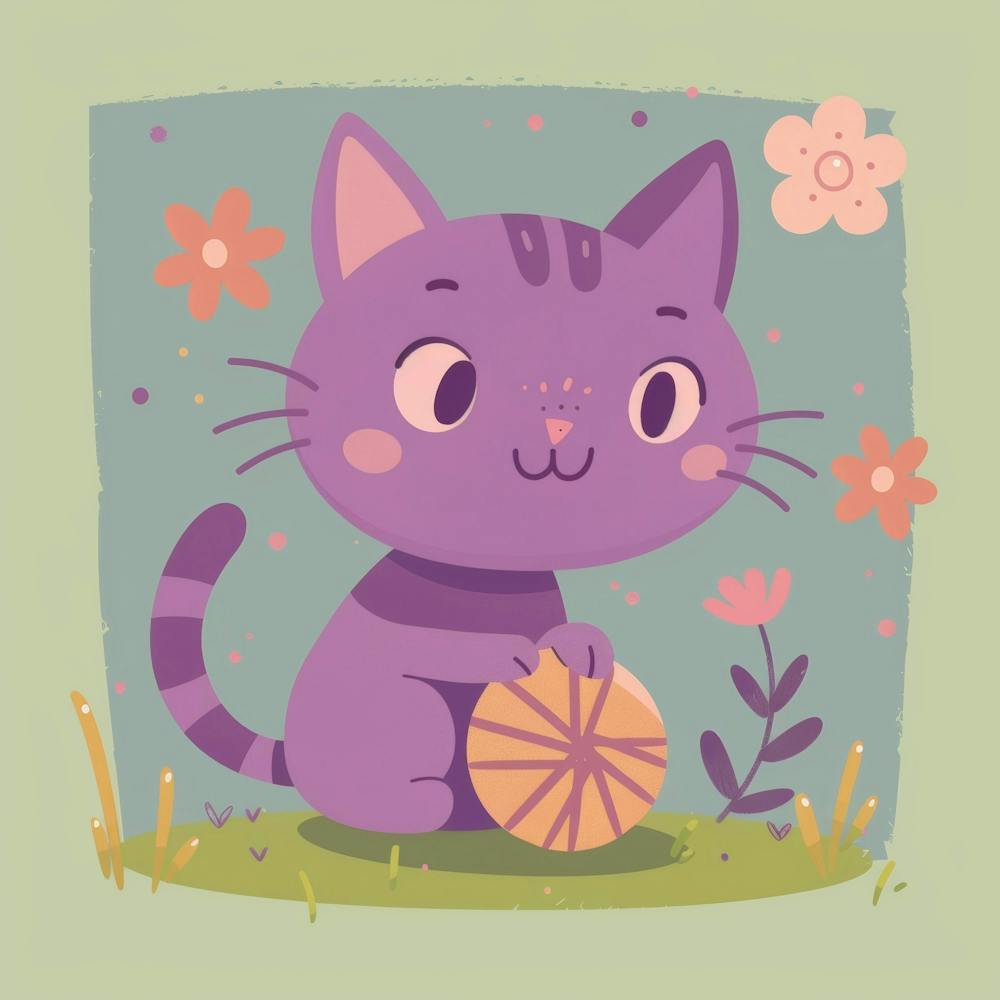 Purple Cat With A Ball