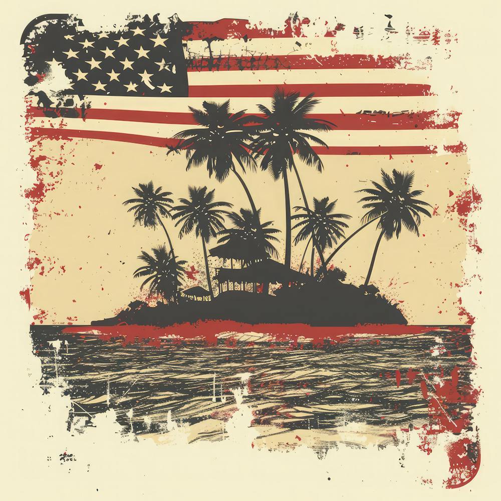 Retro American Flag With Palm Trees 7