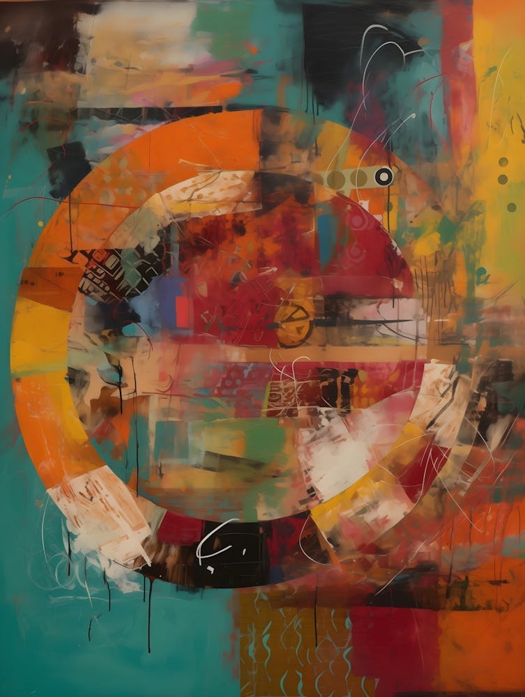 Circle of life, Abstract Collage In Pantone Monoprint Splashed Colors