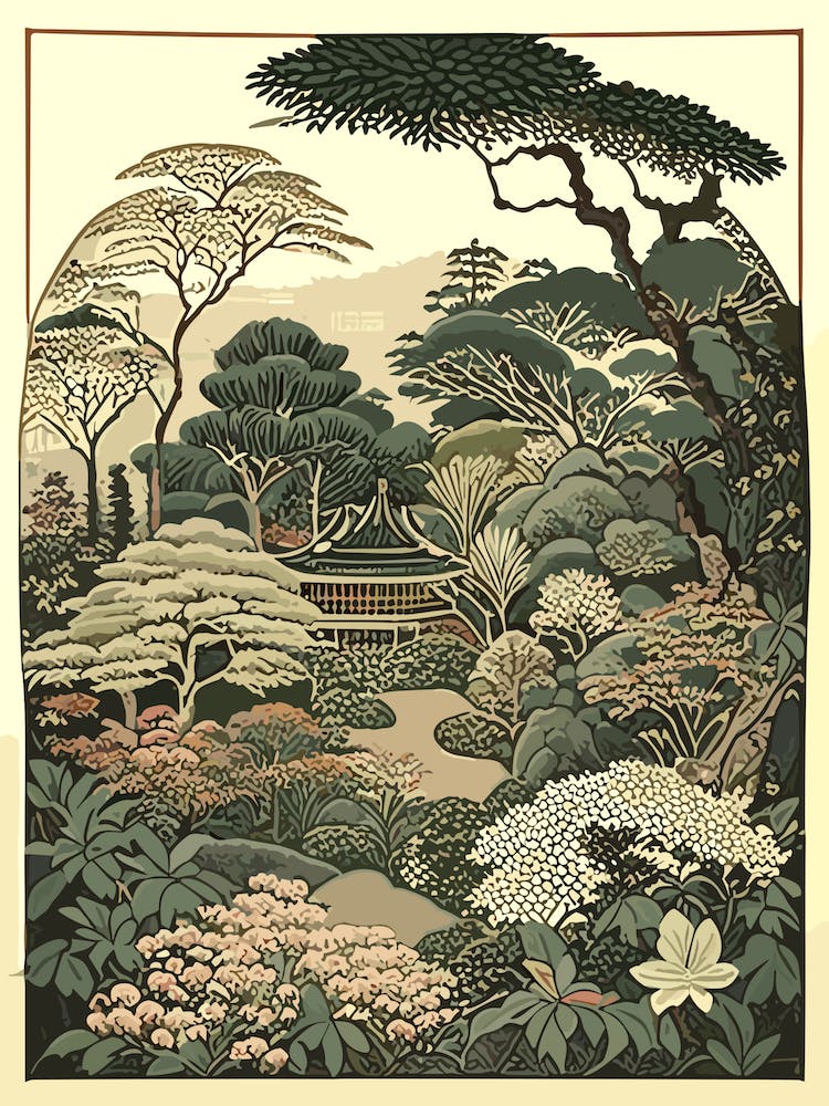 Ryoan Ji Garden 1, Japan Vintage Botanical