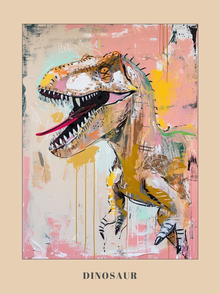 Graffiti Mustard Pastel Dinosaur Paint Splash Portrait 3 Poster