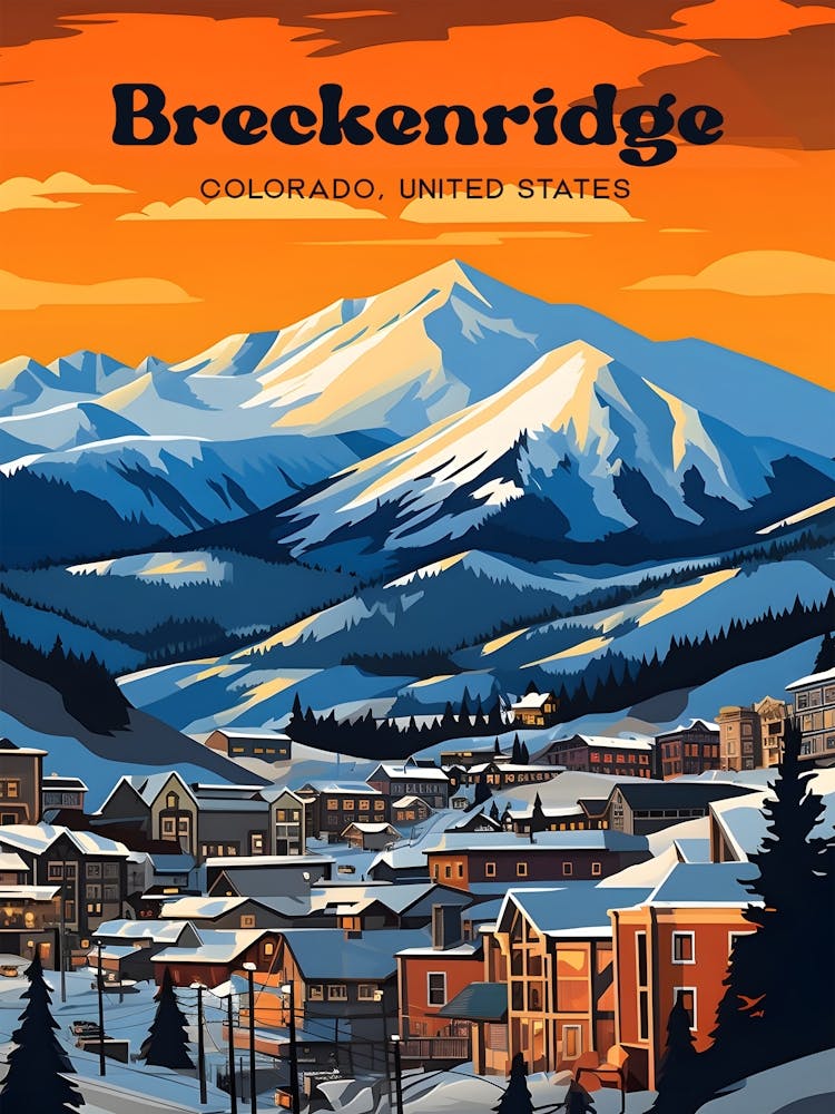 Breckenridge Colorado USA Skiing Modern Travel Illustration