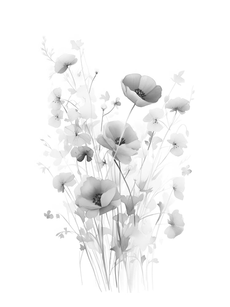 Schwarz-Weiß Mohnblumen 2