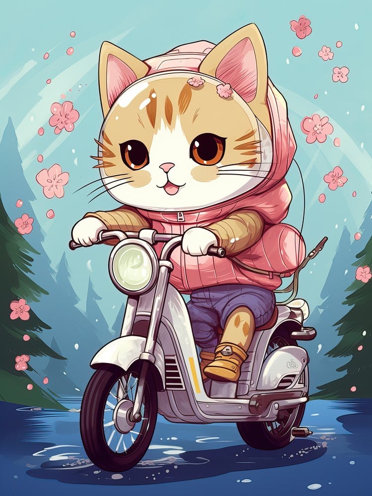 Kawaii Cat Drawings Biking 2
