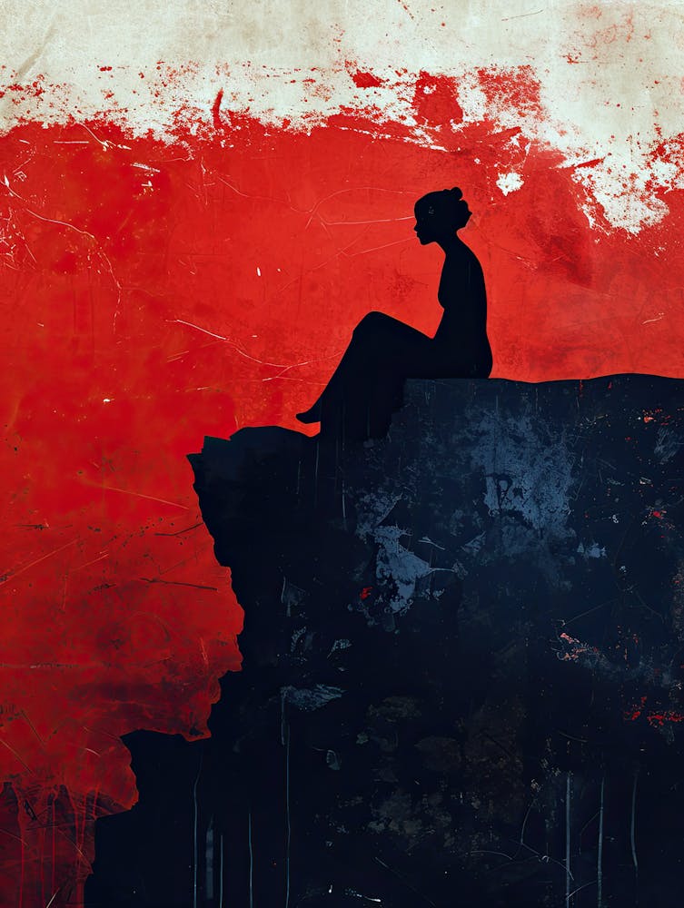 Femme Assise Sur Une Falaise