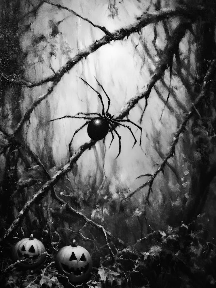 Schwarze Spinne im Wald